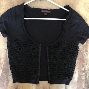 Betsy Johnson black button up shrug, MED